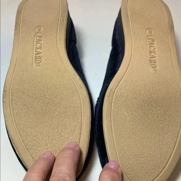 Packard by Foamtreads Crown Crest Navy Velvet Loafers  w 1” wedge heel. - Picture 6 of 9